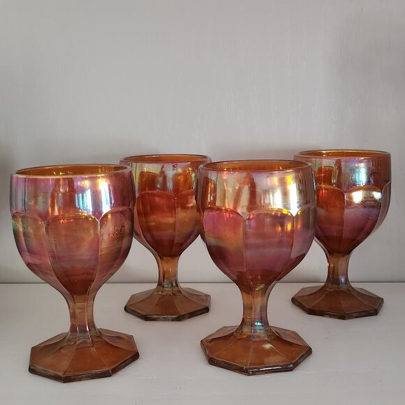 Set of 4 Vintage Imperial Marigold Carnival Glass Goblets - Picture 1 of 10